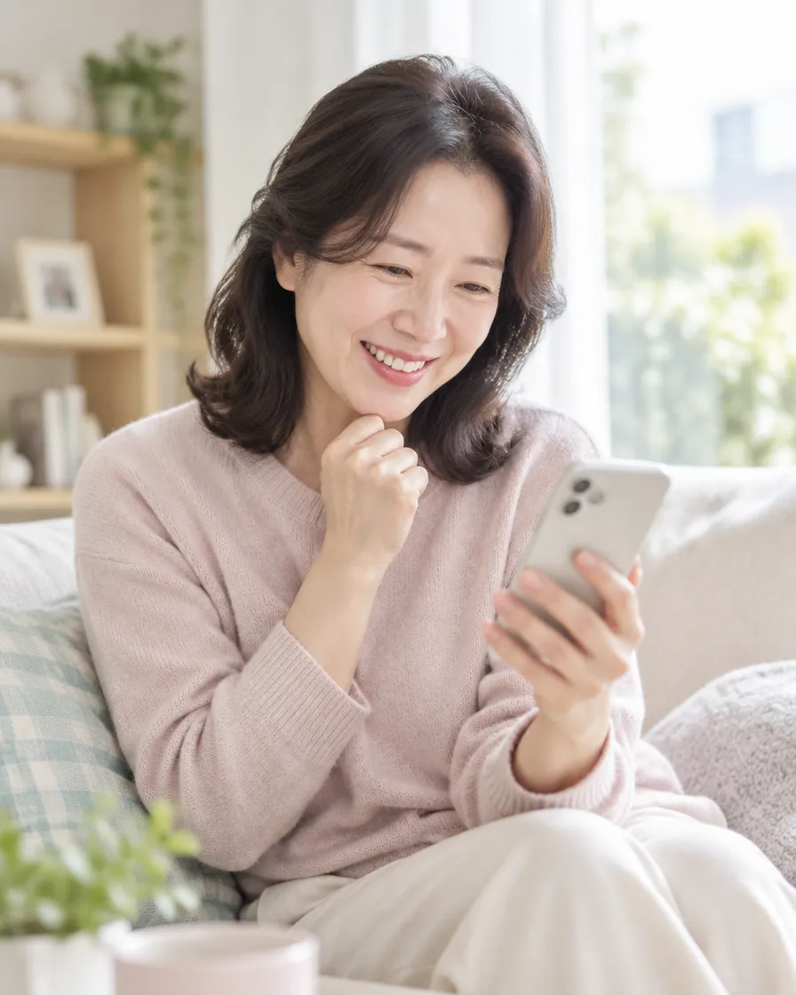 휴대폰으로 소식을 확인하는 학부모
